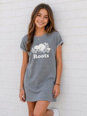 ROOTS T-SHIRT DRESS YOUTH 12/14, CLASSIC HEATHER GREY, COTTAGECORE